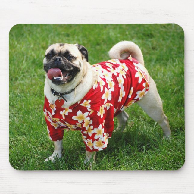 Tapis De Souris Chien de carlin dans une chemise hawaïenne (Devant)