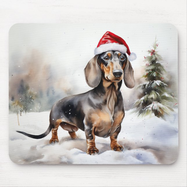 Tapis De Souris Chien de Dachshund à Noël de neige (Devant)