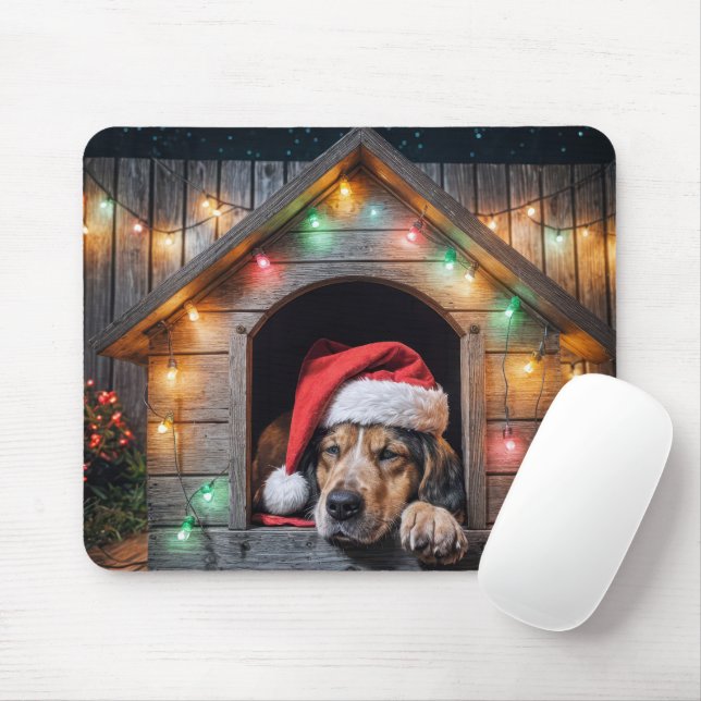 Tapis De Souris Chien de Noël en niche (Avec souris)