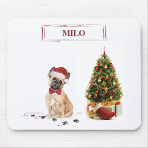 Tapis De Souris Chien de Noël Funny avec arbre