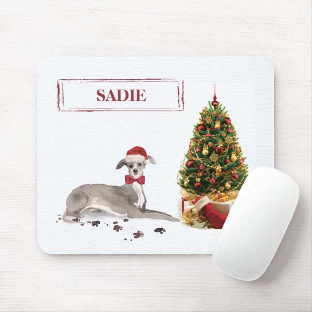 Tapis De Souris Chien de Noël italien Greyhound avec arbre (Avec souris)