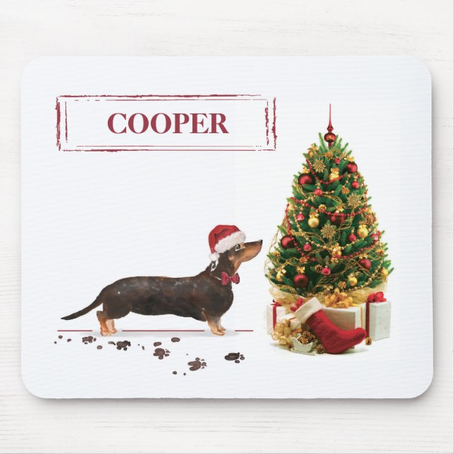 Tapis De Souris Chien de Noël noir et Tan Dachshund drôle (Devant)