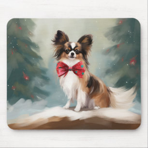 Tapis De Souris Chien de Papillon à Noël de neige