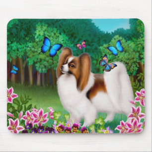 Tapis De Souris Chien de Papillon dans le jardin Mousepad