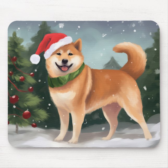 Tapis De Souris Chien de Shiba Inu à Noël de neige (Devant)