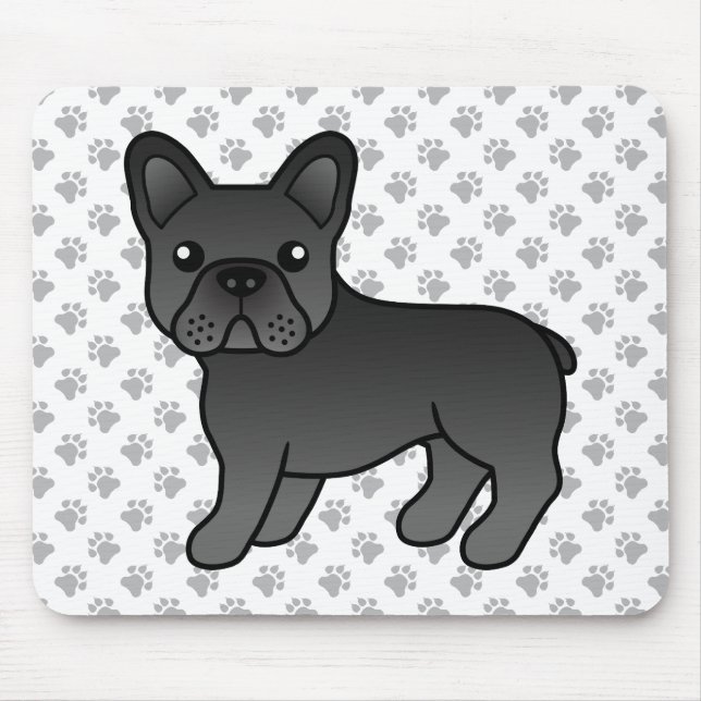 Tapis De Souris Chien de taule français noir mignon caricaturé (Devant)