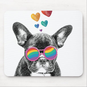 Tapis De Souris Chien de taureau avec Coeurs Saint-Valentin