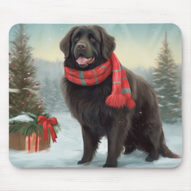 Tapis De Souris Chien de Terre-Neuve à Noël de neige (Devant)