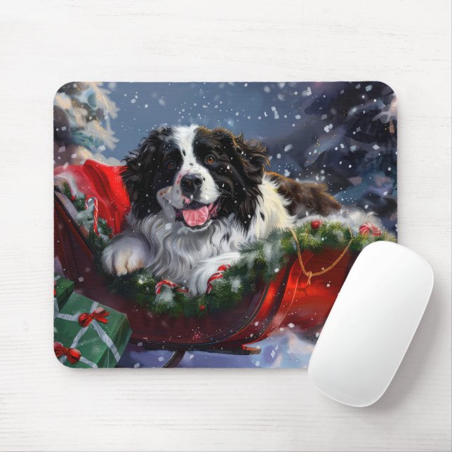 Tapis De Souris Chien de Terre-Neuve Noël Festif (Avec souris)