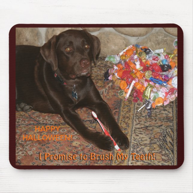 Tapis De Souris Chien d'Halloween avec dent sucrée (Devant)
