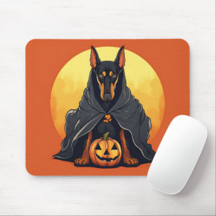 Tapis De Souris Chien Doberman En Costume Fantôme Noir Halloween