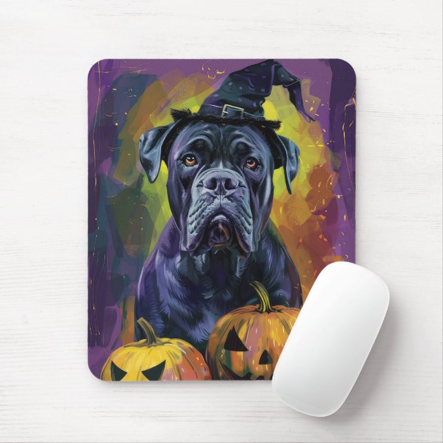 Tapis De Souris Chien éffrayant Bullmastiff Halloween sorcière et  (Avec souris)