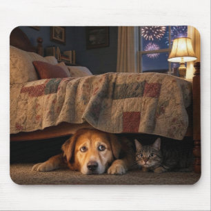 Tapis De Souris Chien et chat se cachant sous un lit