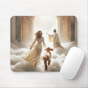 Tapis De Souris Chien et femme aux portes célestes