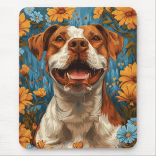 Tapis De Souris Chien et fleurs Brown et blancs mignons