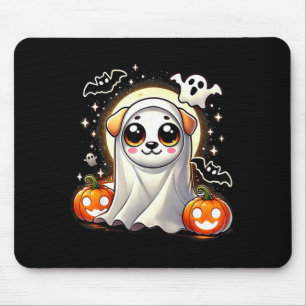 Tapis De Souris Chien Fantôme De Chiot Mignon Avec Des Citrouilles