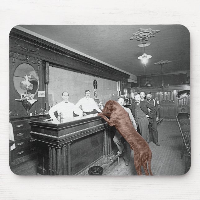Tapis De Souris Chien Friendly Saloon Tavern Bar 1900 Photo (Devant)