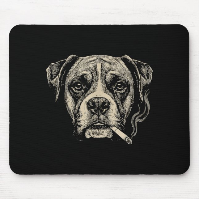 Tapis De Souris Chien fumant une cigarette Boxer drôle Mème  (Devant)