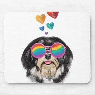 Tapis De Souris Chien Havanais avec coeurs Saint-Valentin