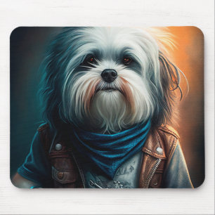 Tapis De Souris Chien Havanais en vélo peinture numérique