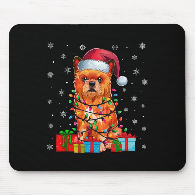 Tapis De Souris Chien Lights de Noël moche Santa Hat Bruxelles Gri (Devant)