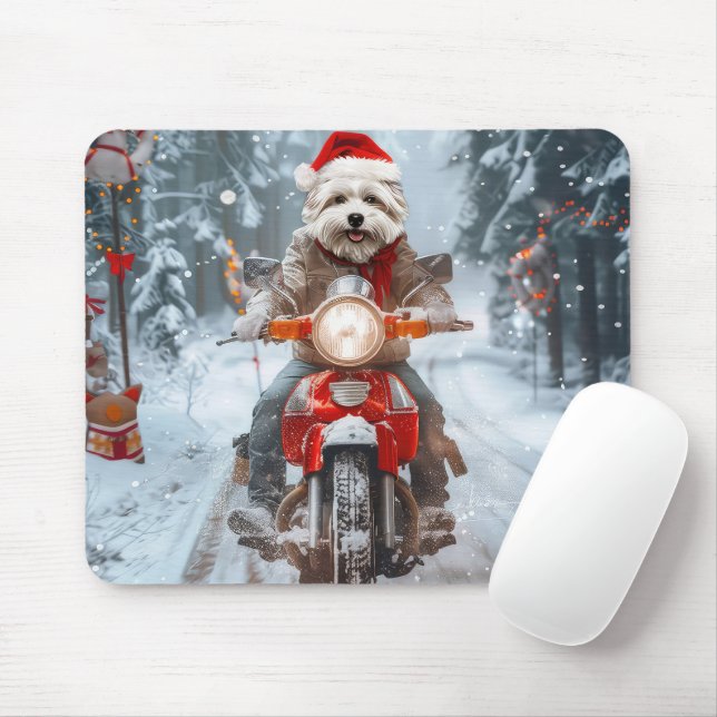 Tapis De Souris Chien maltais équitation moto Noël (Avec souris)