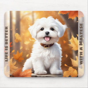 Tapis De Souris Chien mignon Maltais Chiot Citrouille Automne Nom