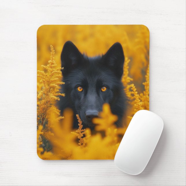 Tapis De Souris Chien noir aux yeux d'or étonnants (Avec souris)