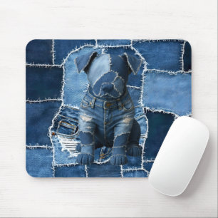 Tapis De Souris Chien Patchwork Art Denim