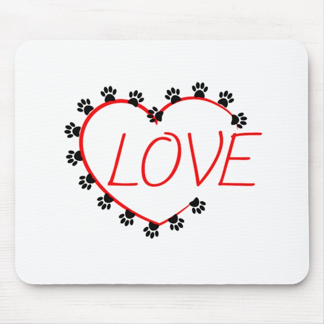 Tapis De Souris Chien Paws Red Heart Love (Devant)