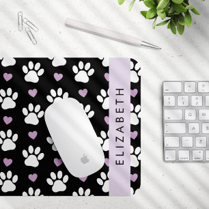 Tapis De Souris Chien Paws, White Paws, Lilac Hearts, Votre Nom