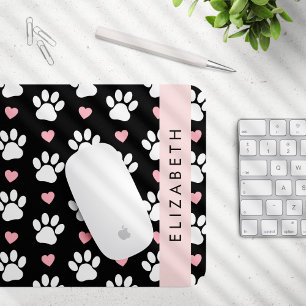 Tapis De Souris Chien Paws, White Paws, Rose Hearts, Votre Nom