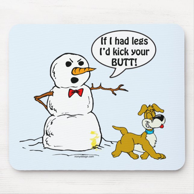 Tapis De Souris Chien Pees sur Snowman Cartoon bleu (Devant)