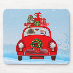 Tapis De Souris Chien Pekingese En Voiture Avec Le Père Noël