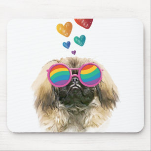 Tapis De Souris Chien Pékinois avec coeurs Saint-Valentin