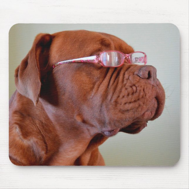 Tapis De Souris Chien portant des lunettes roses (Devant)