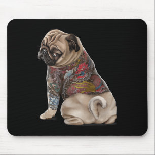 Tapis De Souris Chien Pug avec tatouage de dragon japonais traditi