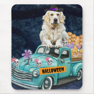 Tapis De Souris Chien Retriever doré Halloween Camion Nuit effraya