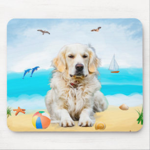 Tapis De Souris Chien Retriever Doré sur la Plage