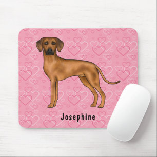 Tapis De Souris Chien Rhodesian Ridgeback sur des cœurs roses avec