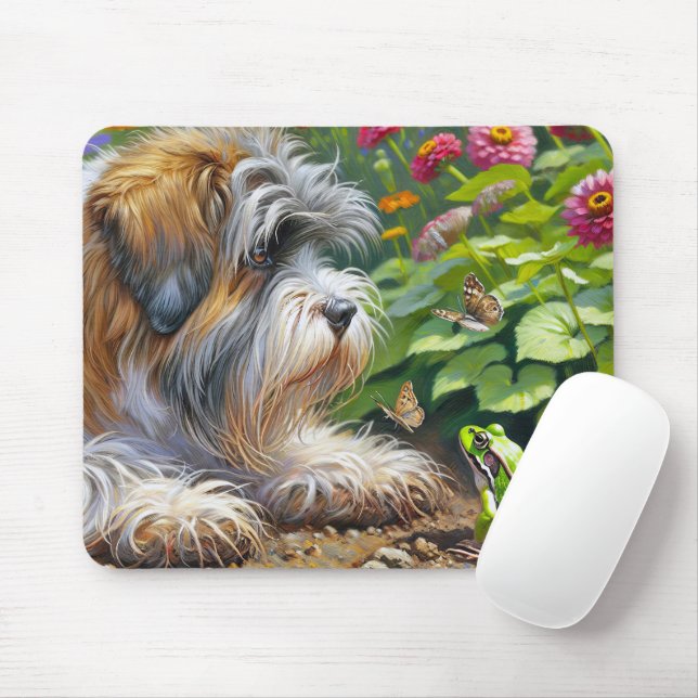 Tapis De Souris Chien Shaggy En Jardin Avec Grenouille (Avec souris)