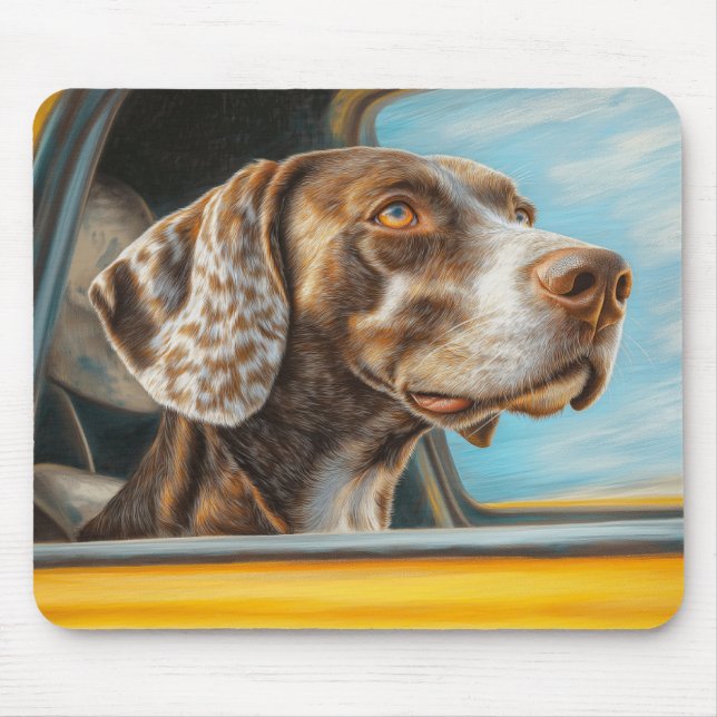 Tapis De Souris Chien tacheté sur une voiture Aventure Art Imprime (Devant)