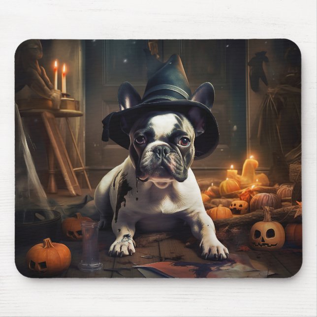 Tapis De Souris Chien-taureau Citrouille Halloween effrayant (Devant)