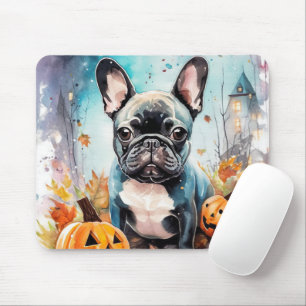 Tapis De Souris Chien-taureau français d'Halloween avec la peur Ci