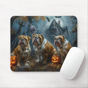 Tapis De Souris Chien-taureau Halloween nuit Chien de nuit plaisir