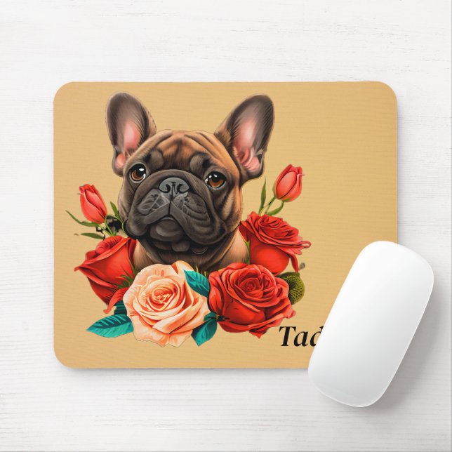 Tapis De Souris Chien-taureaux français avec Rose (Avec souris)