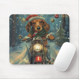 Tapis De Souris Chien teckel à moto Noël
