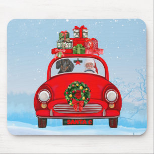 Tapis De Souris Chien teckel dans une voiture avec le Père Noël