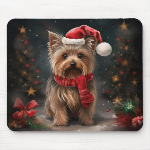 Tapis De Souris Chien Yorkshire Terrier dans la neige Noël