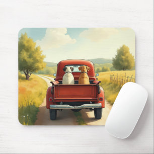 Tapis De Souris Chiens dans un camion Red Retro